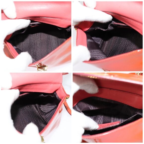 Salvatore Ferragamo Gancini Hand Bag Enamel 2way Orange Gold Auth - Picture 16 of 16